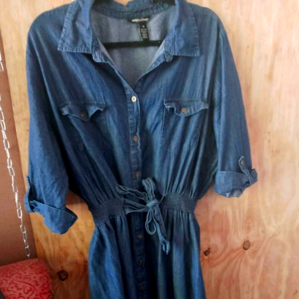 Belted chambray shirt dress